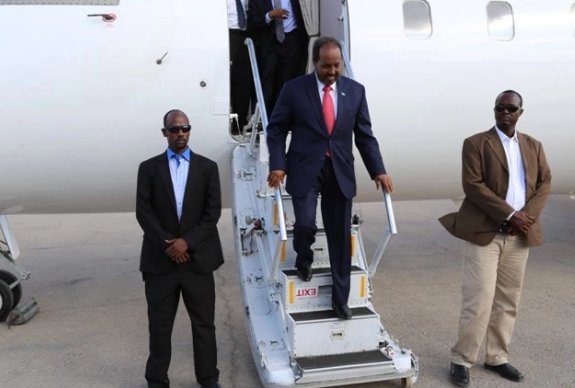 Somali president Hassan Shiekh Mohamoud landed in Kismayo. [Photo: Archive]