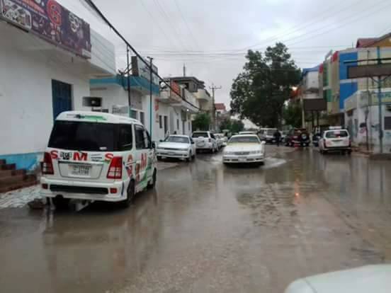 Water logs on the streets of Bosaso after a heavy rainfall. [Photo: Facebook]