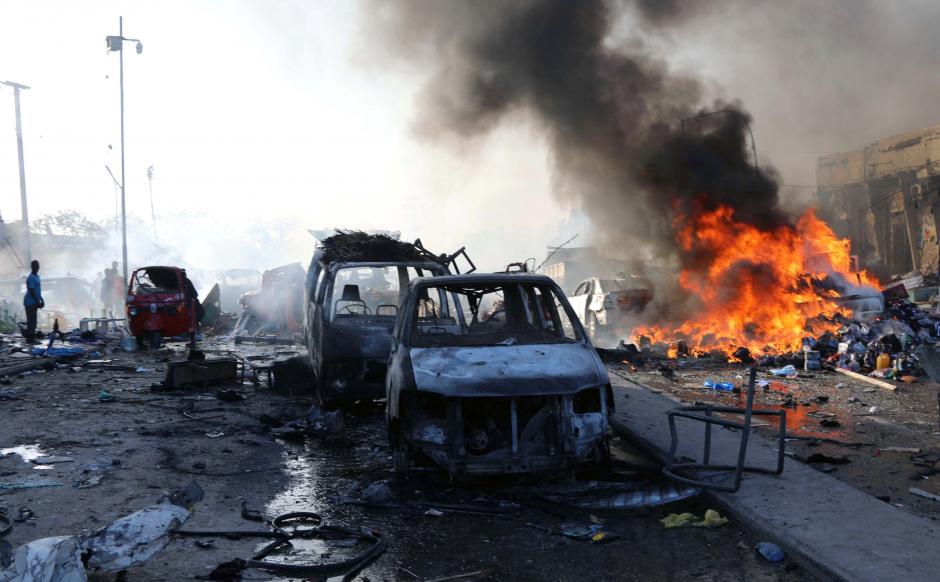 General view shows the scene of explosion in the Hodan district of Mogadishu